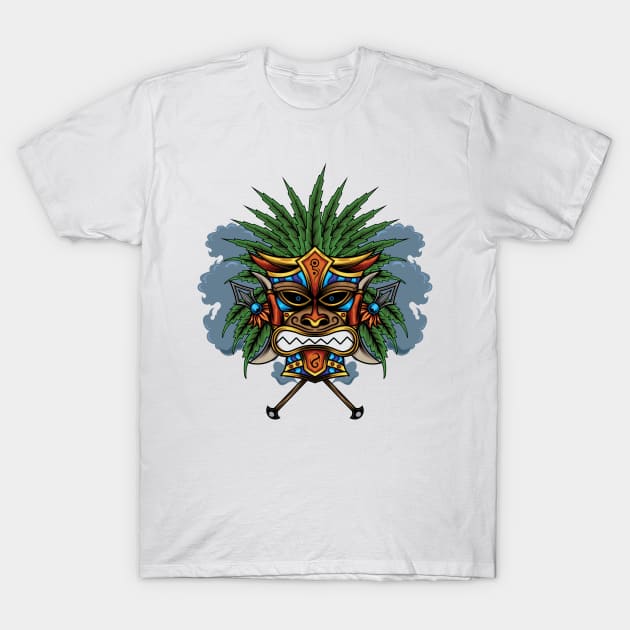 Tiki Mask Illustration T-Shirt by Harrisaputra